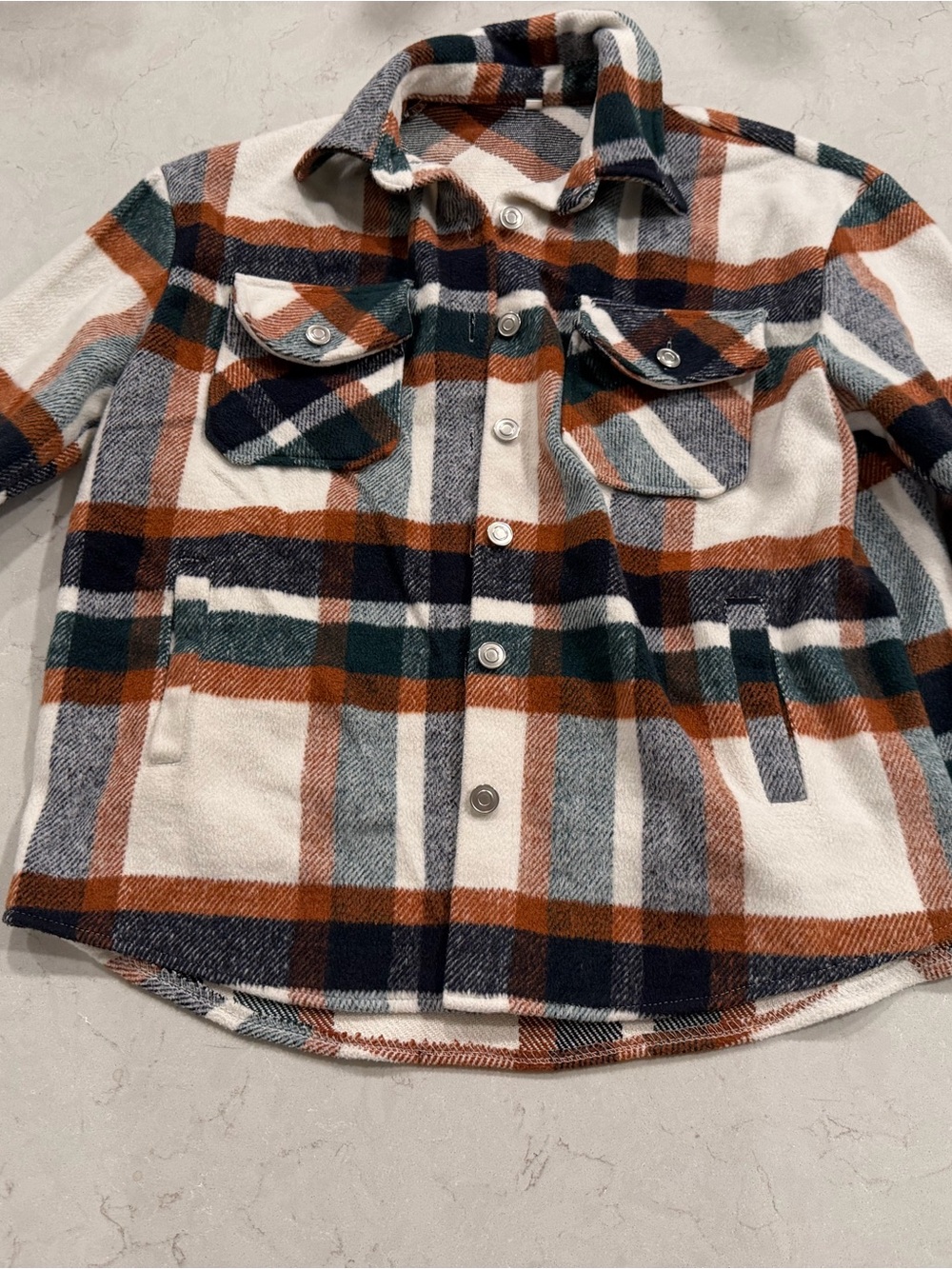 Kids Plaid Button-Up Shirt Jacket in Cream, Rust & Navy